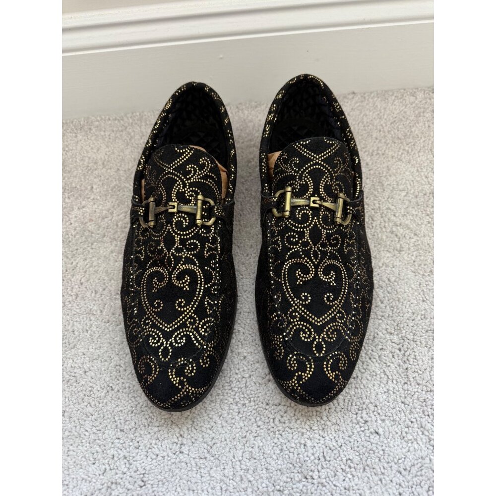 Steve Madden Shoes Mens Size 11.5 Black & Gold Scroll Slip-On Loafers - Picture 7 of 9
